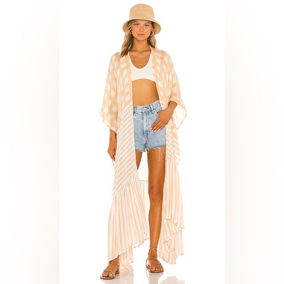Free People Kenna Kimono Natural Beige One Size NWOT Open Front Light Semi Sheer - Picture 1 of 5